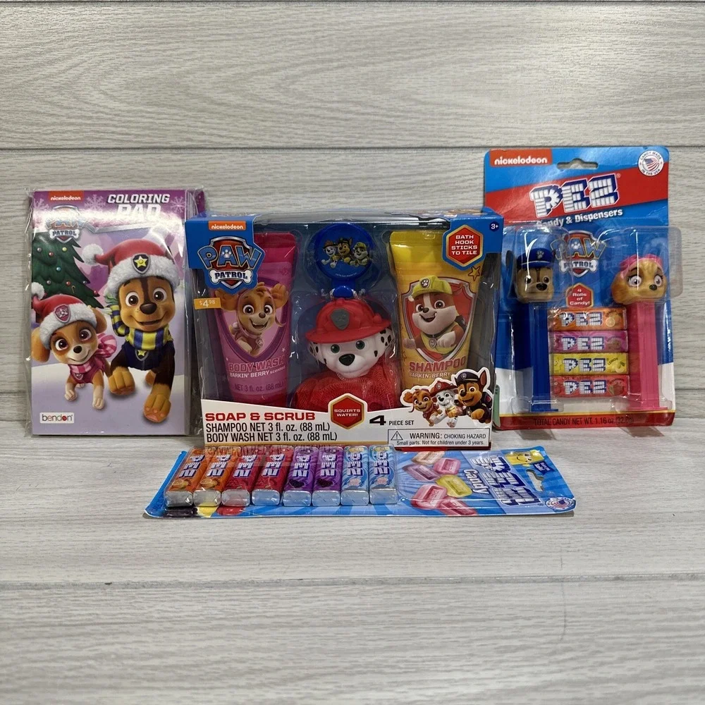 PAW‎ PATROL Gift Set Bundle Coloring Pad Shampoo Body Wash Pez Dispenser